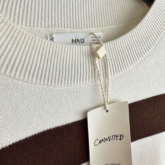 Mango Striped Viscose Blend Fine Knit Sweater New BROWN ECRU ALL SIZES - Picture 2 of 4
